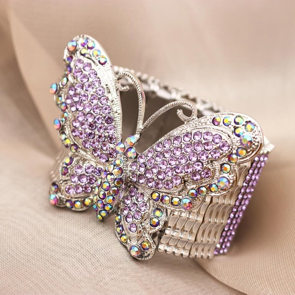 Elegant Crystal Butterfly Bangle Bracelet Stretch Jewelry for Women Wedding Brid - Picture 5 of 5